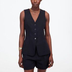 Madewell Cutaway Fitted V-Neckline Button Closure Long Vest Black Size 12/L NWT